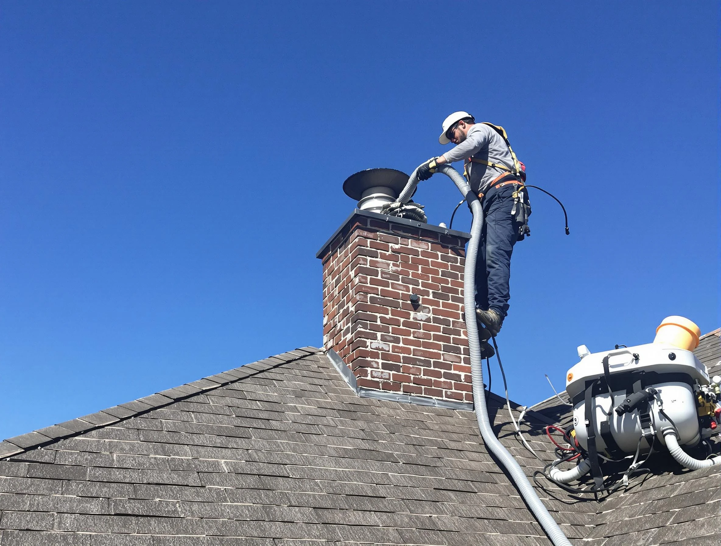 Dedicated Edison Chimney Sweep team member cleaning a chimney in Edison, NJ